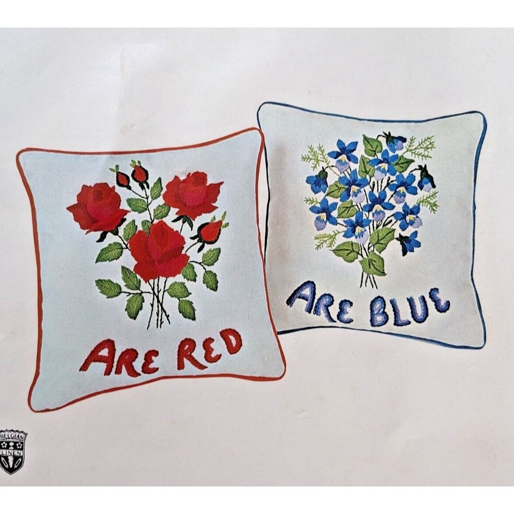 ROSES 'N‎ VIOLETS Vintage Bucilla Crewel Embroidery Kit Pair of Pillows NEW